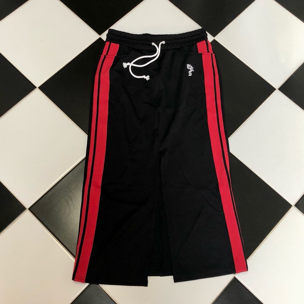 NWOT The Kooples Sport Black Midi Skirt Stripes Drawstring Elastic Waistband szM